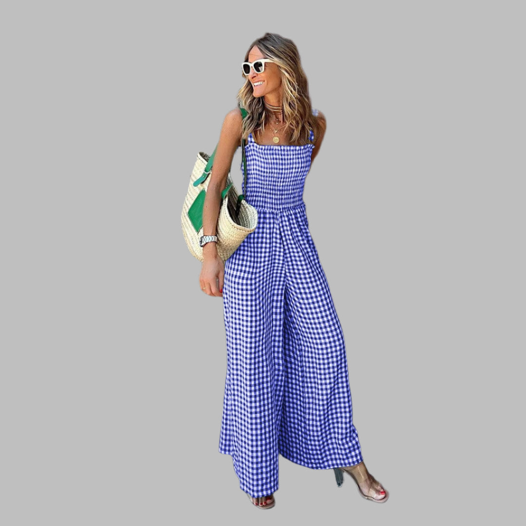 Checked Sleeveless Jumpsuit