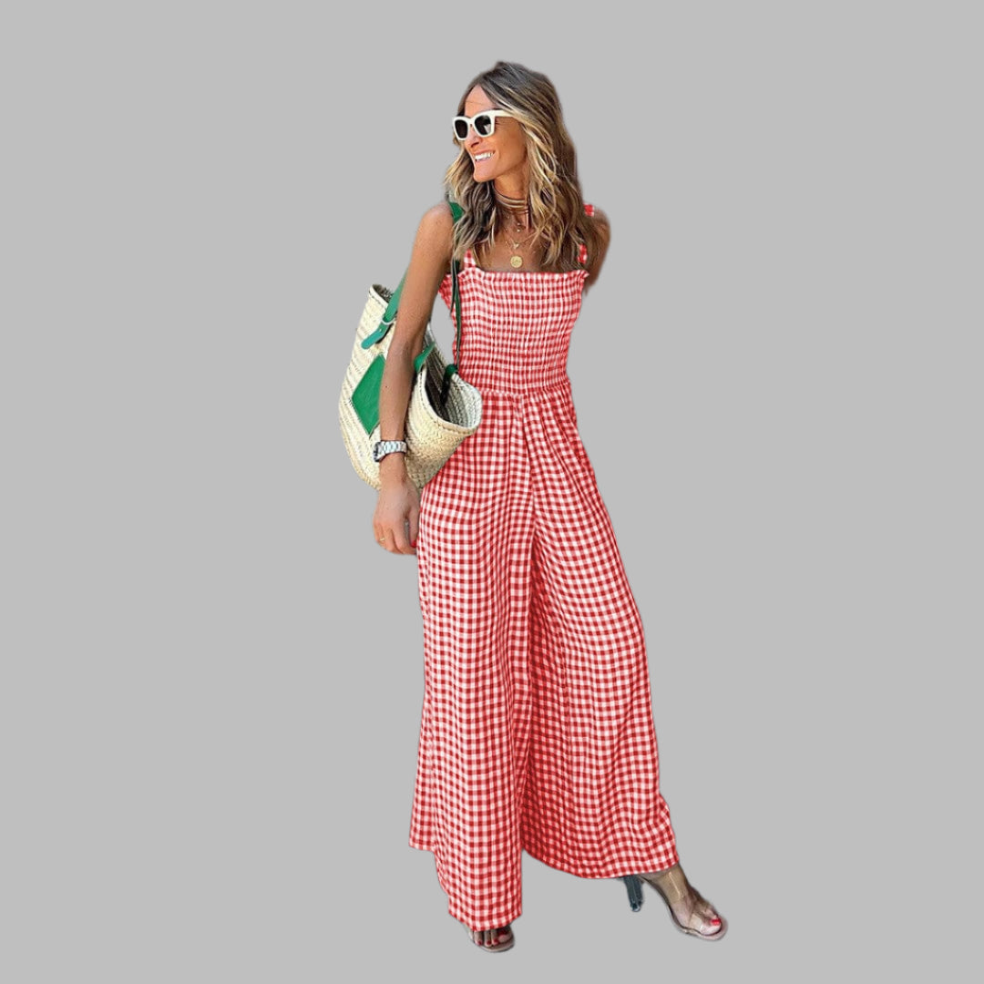 Checked Sleeveless Jumpsuit