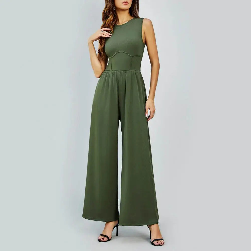 Sleeveless Jumpsuit with Round Neckline