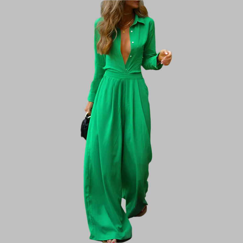 Women's Buttoned Elastic Waist Jumpsuit