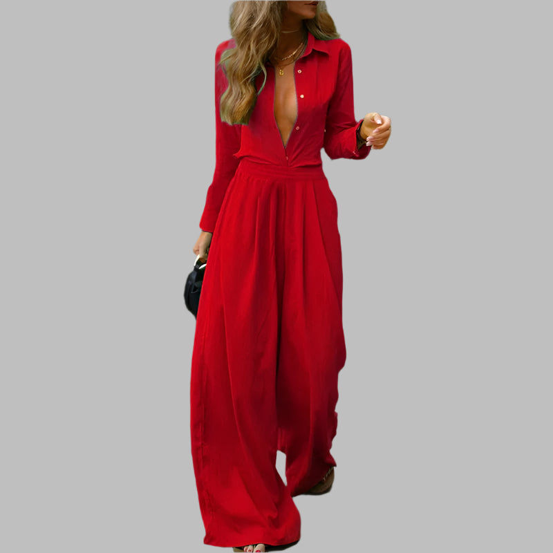 Women's Buttoned Elastic Waist Jumpsuit