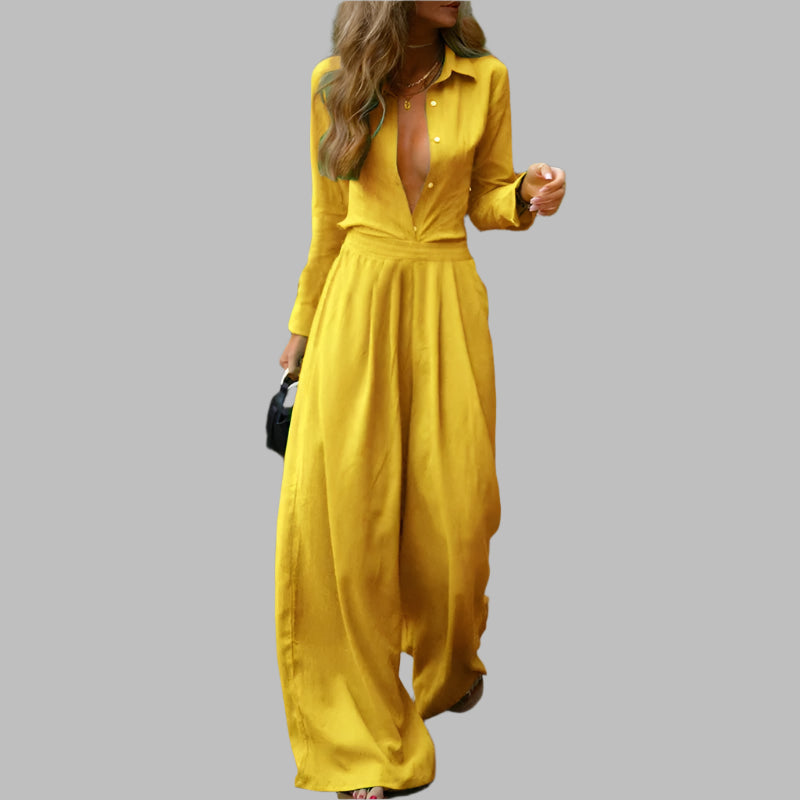 Women's Buttoned Elastic Waist Jumpsuit